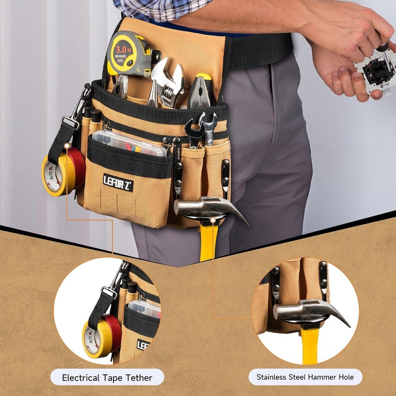 LEFORZ Tool Belt,Magnetic Tool Pouch,14-Pockets Tool Belts for Men,Detachable & Adjustable Tool Pouch belt for Electrician,Carpenter,Construction,Work Apron,Utility Belt,Black-Brown - Image 3